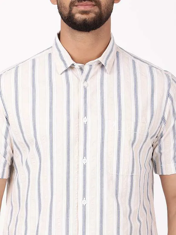 Men Striped Half Sleeve Cotton Shirt
