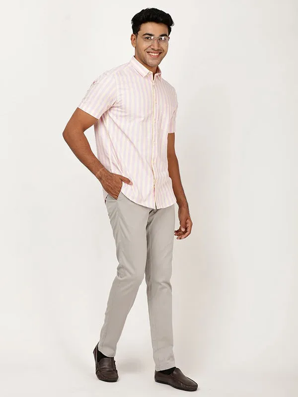 Men Striped Half Sleeve Cotton Shirt
