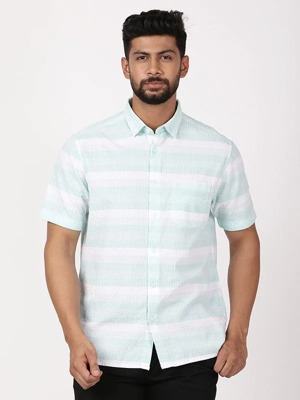 Men Striped Half Sleeve Cotton Shirt