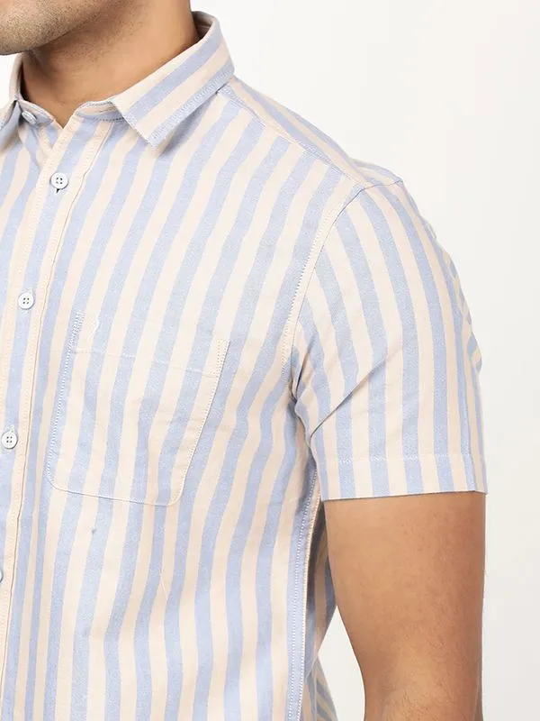 Men Striped Half Sleeve Cotton Shirt