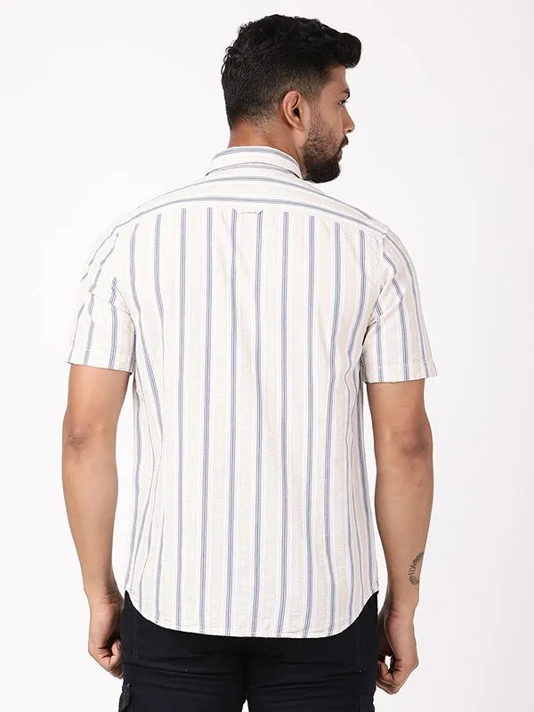 Men Striped Half Sleeve Cotton Shirt