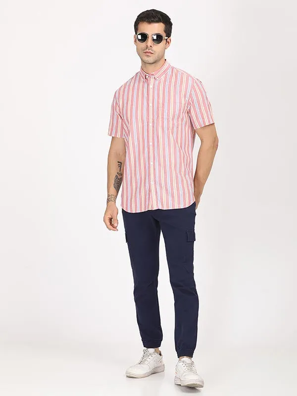 Men Stripes Half Sleeve Cotton Shirt