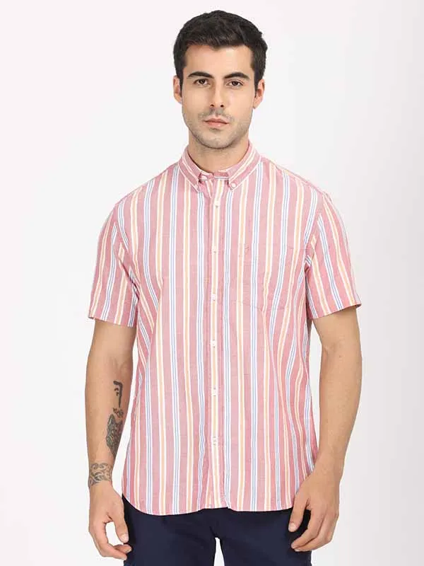 Men Stripes Half Sleeve Cotton Shirt