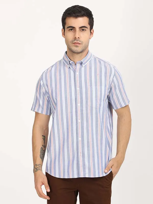 Men Stripes Half Sleeve Cotton Shirt