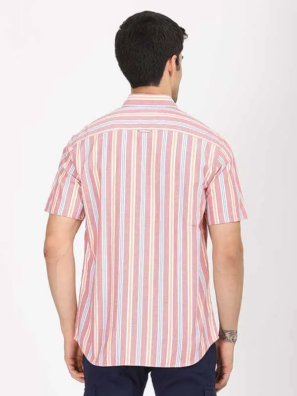 Men Stripes Half Sleeve Cotton Shirt