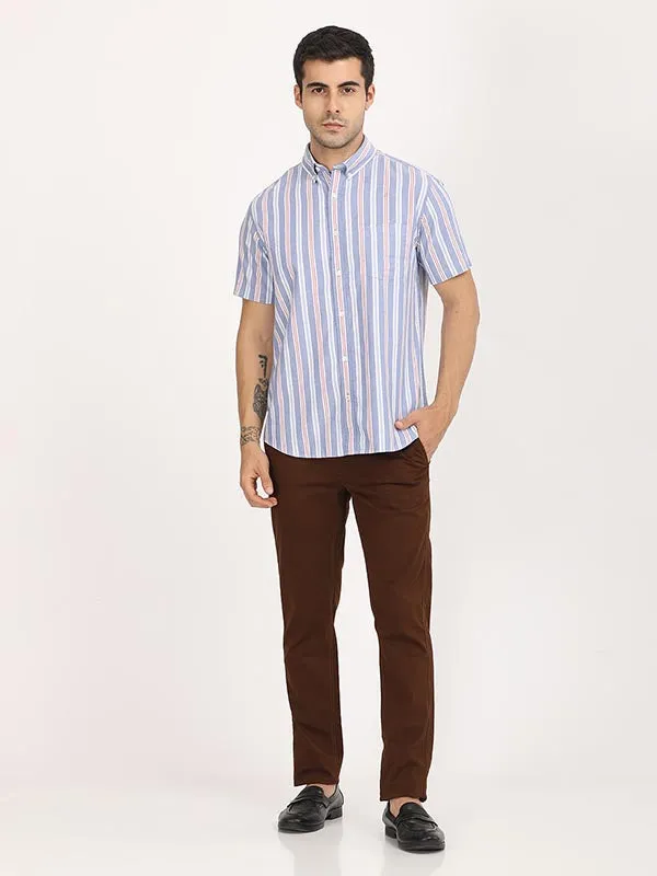 Men Stripes Half Sleeve Cotton Shirt