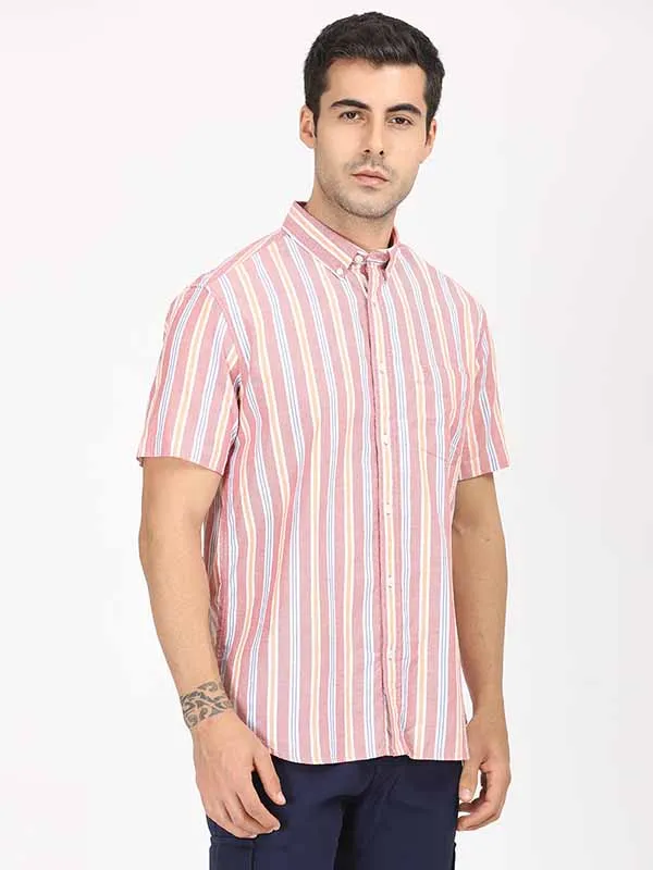 Men Stripes Half Sleeve Cotton Shirt