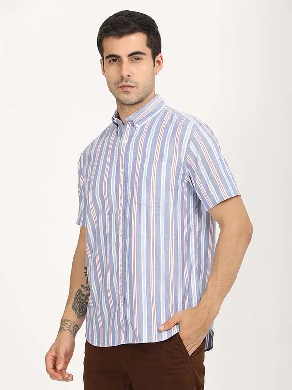 Men Stripes Half Sleeve Cotton Shirt