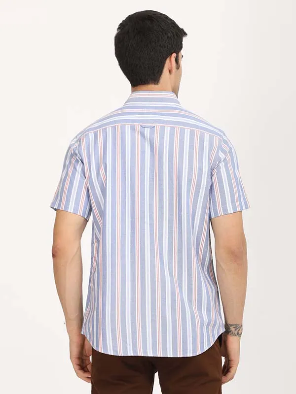 Men Stripes Half Sleeve Cotton Shirt
