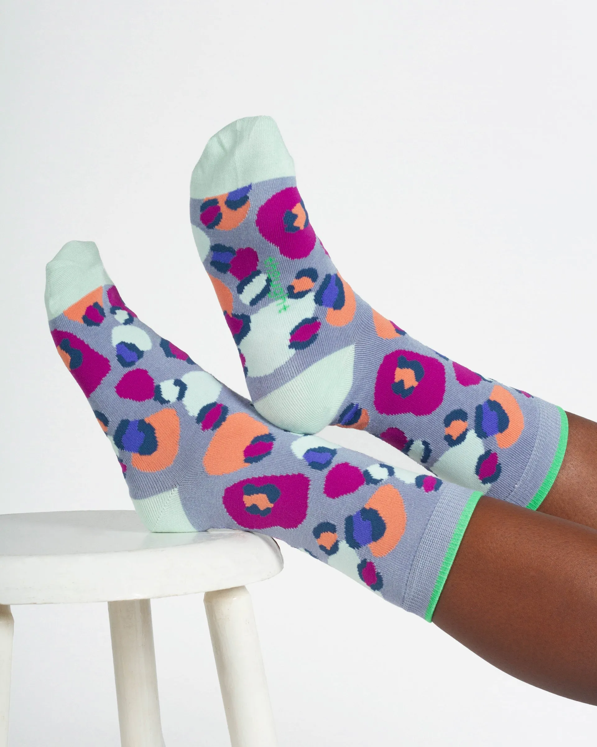Multi Leopard Print Organic Cotton Socks - Light Blue