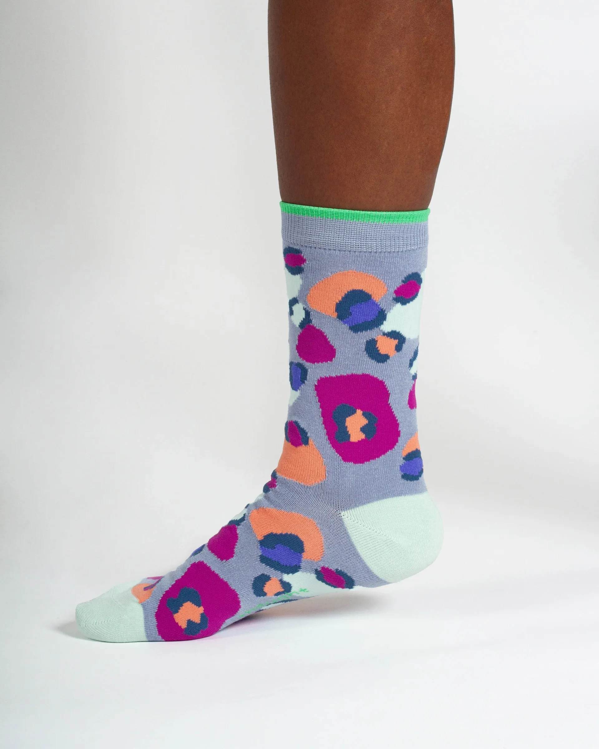 Multi Leopard Print Organic Cotton Socks - Light Blue