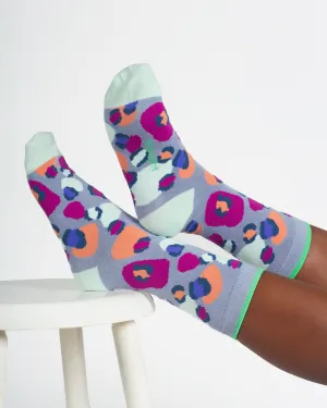 Multi Leopard Print Organic Cotton Socks - Light Blue