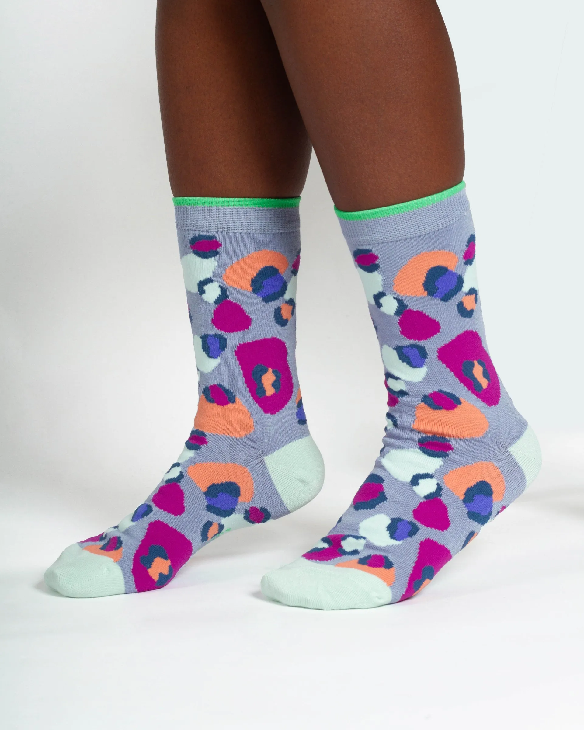 Multi Leopard Print Organic Cotton Socks - Light Blue