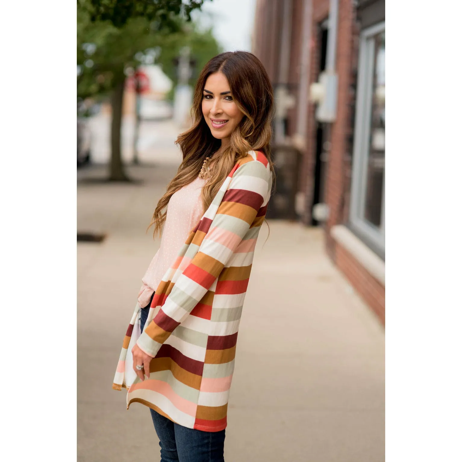 Muted Striped Tunic Cardigan