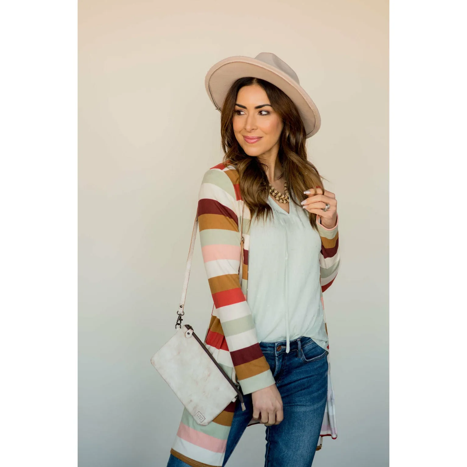Muted Striped Tunic Cardigan