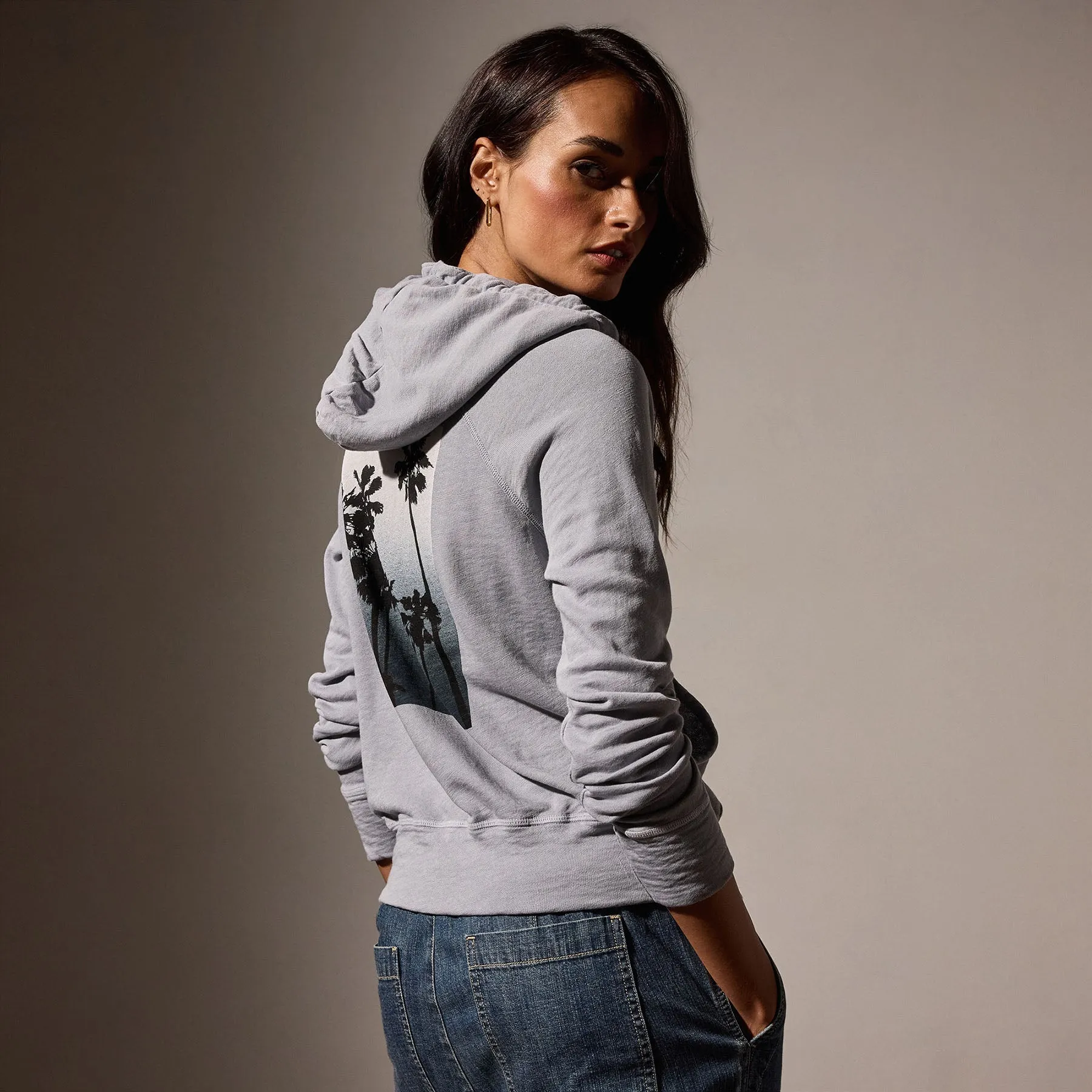 Ombrè Palms Full Zip Graphic Hoodie - Breeze Pigment/Grey