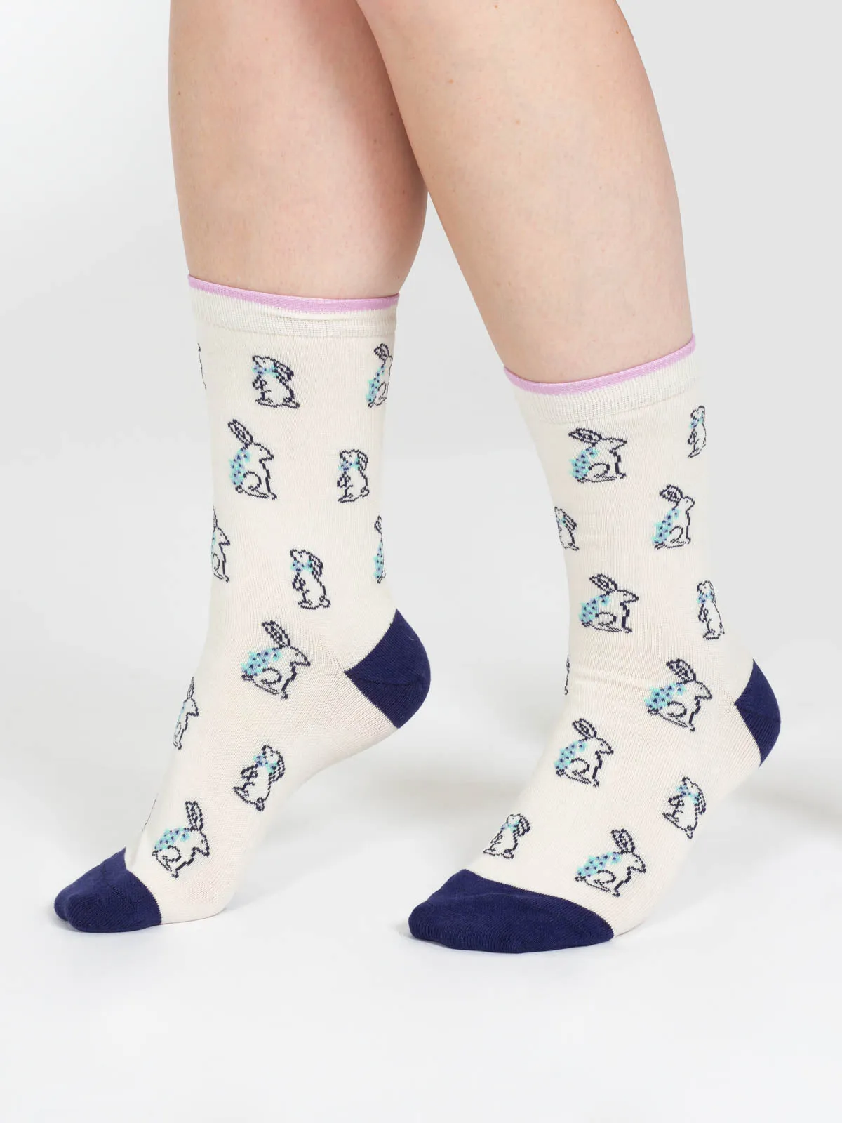 Outline Animal Bamboo Socks - Ecru Bunny