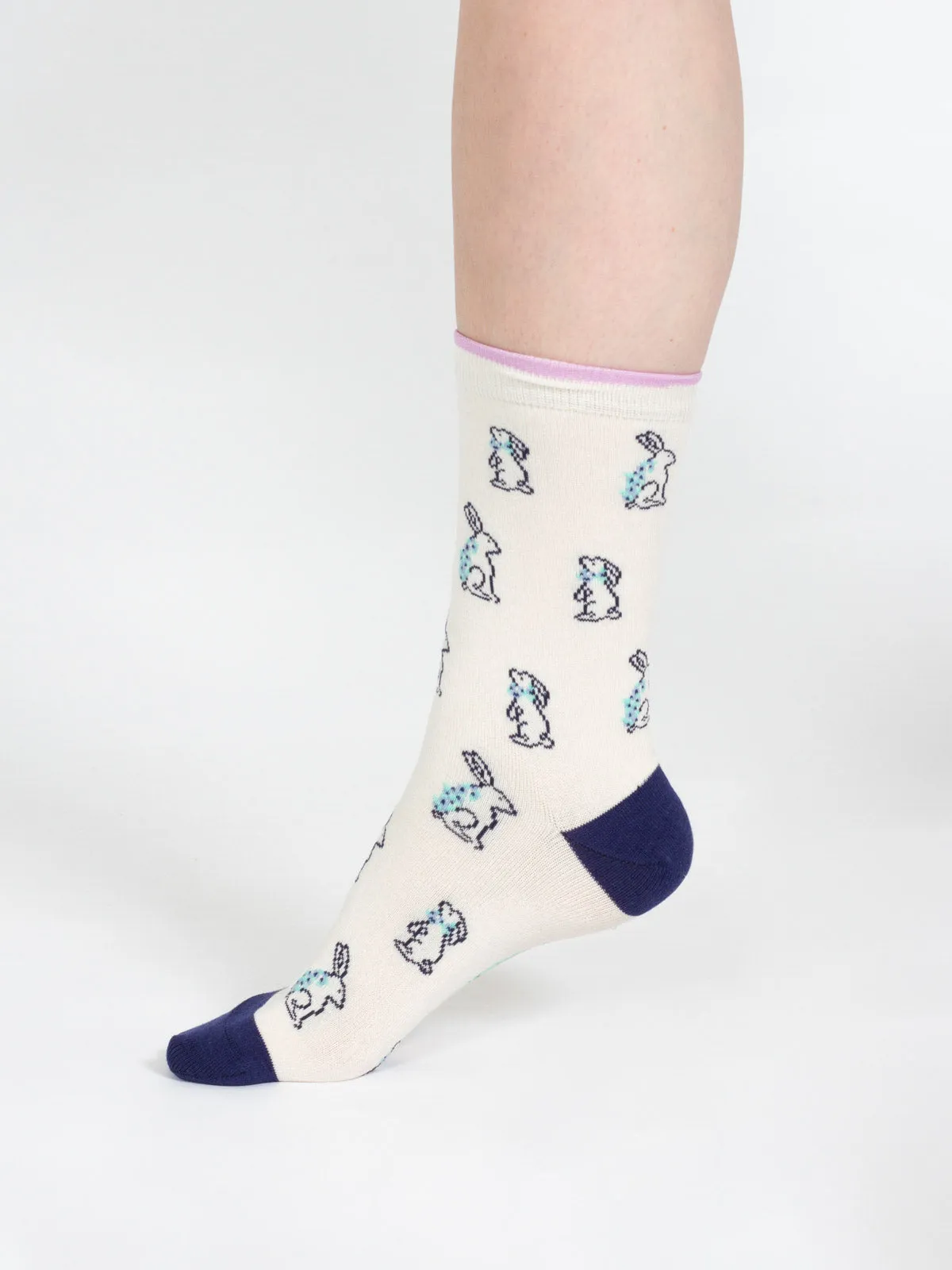 Outline Animal Bamboo Socks - Ecru Bunny