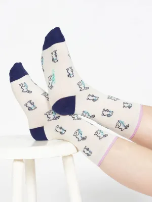 Outline Animal Bamboo Socks - Ecru Bunny