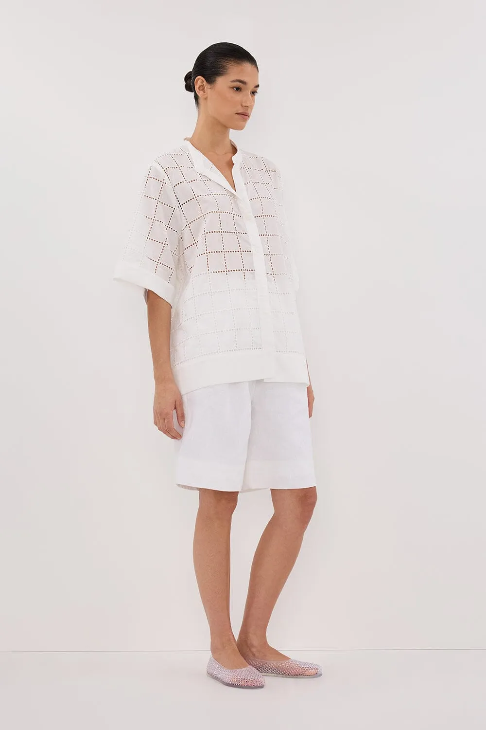 OWEN WHITE SLEEVED BRODERIE SHIRT