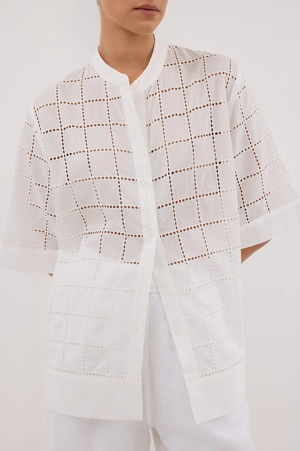 OWEN WHITE SLEEVED BRODERIE SHIRT