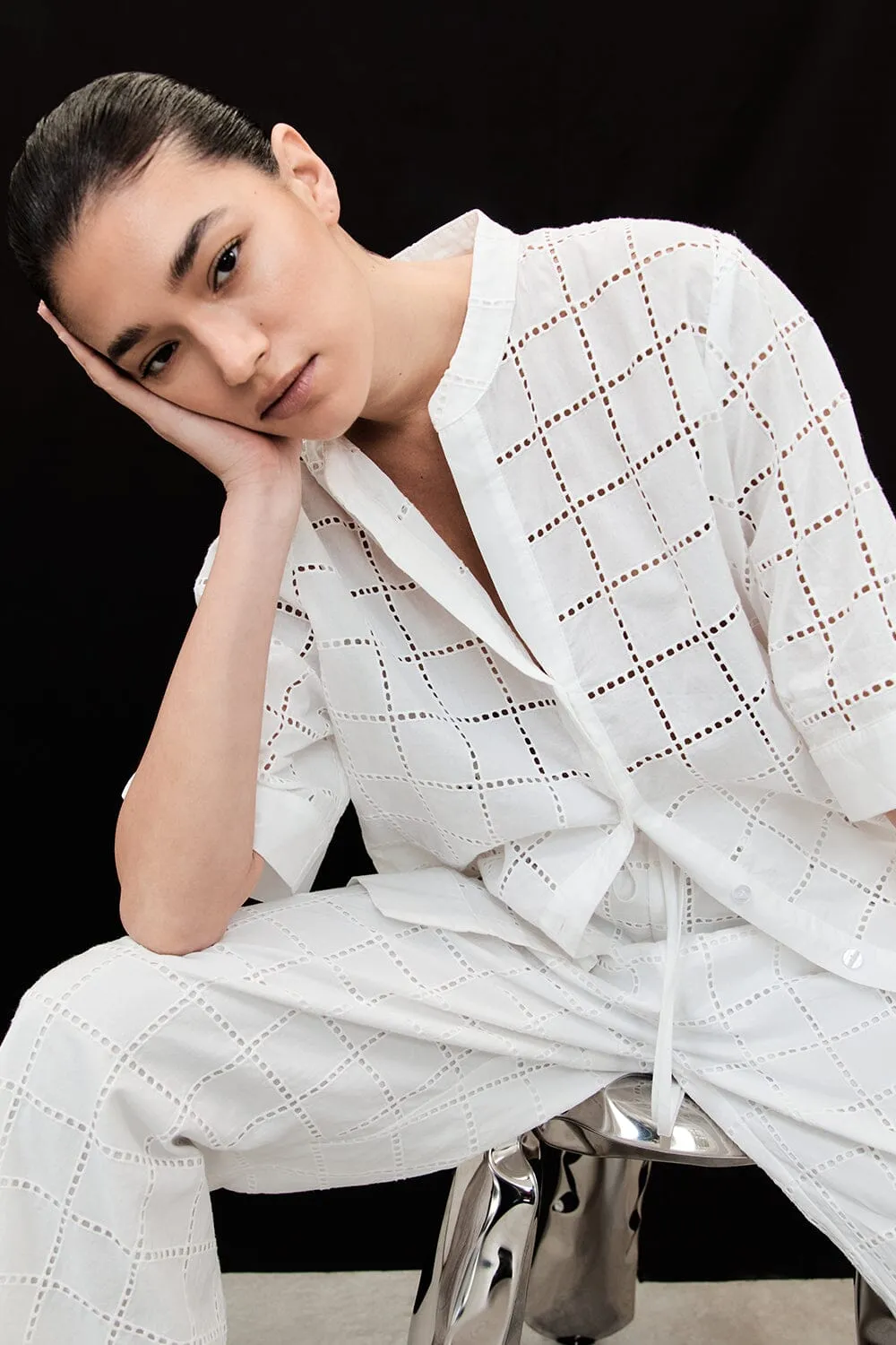 OWEN WHITE SLEEVED BRODERIE SHIRT