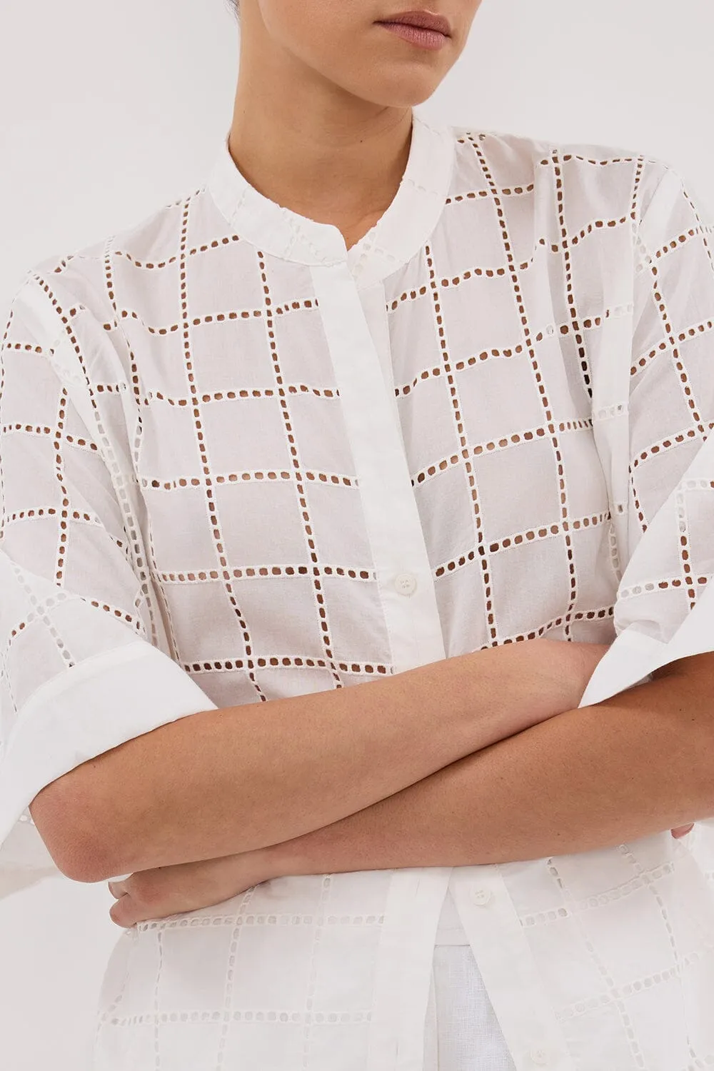 OWEN WHITE SLEEVED BRODERIE SHIRT