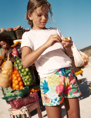 Printed Jersey Shorts-Multi Tropical Fruit