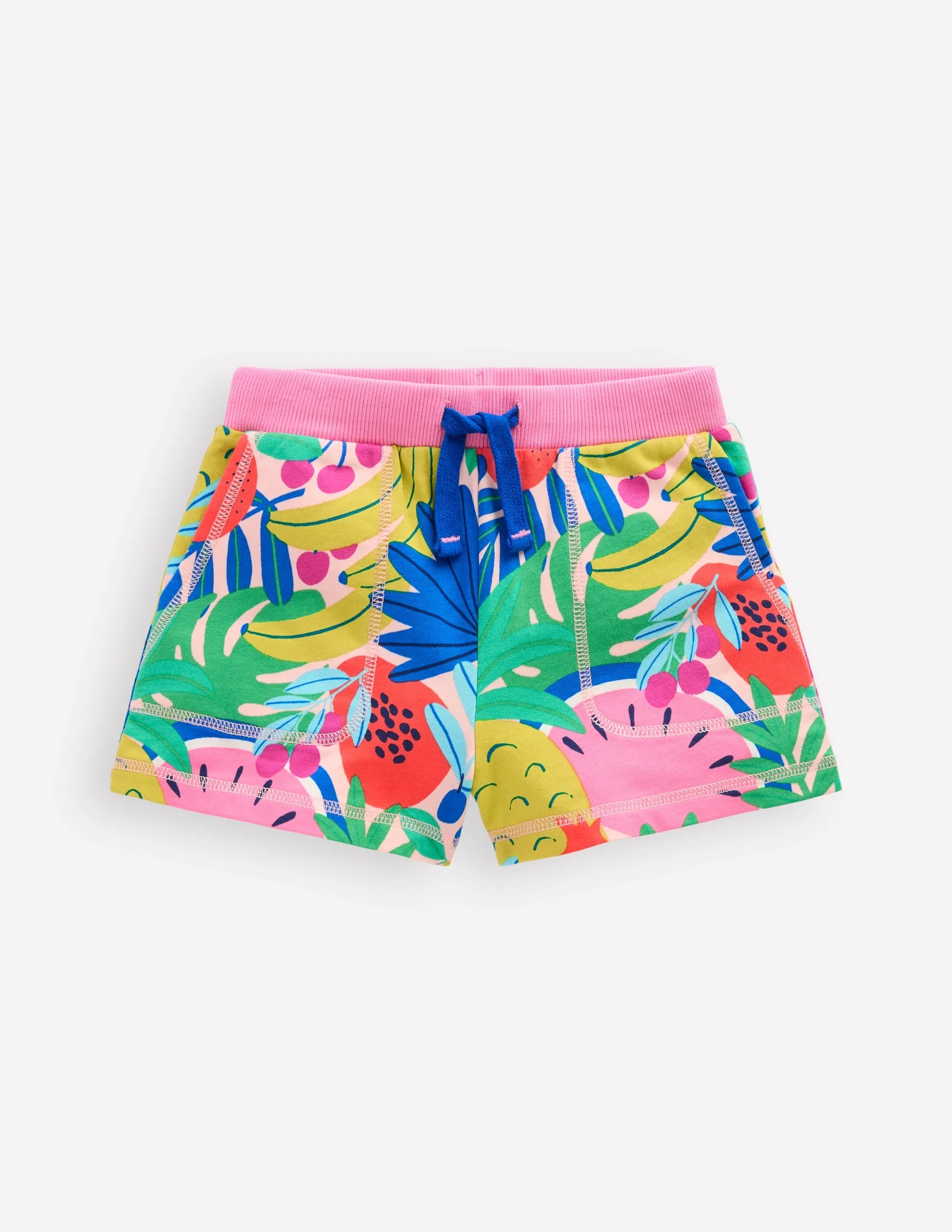 Printed Jersey Shorts-Multi Tropical Fruit