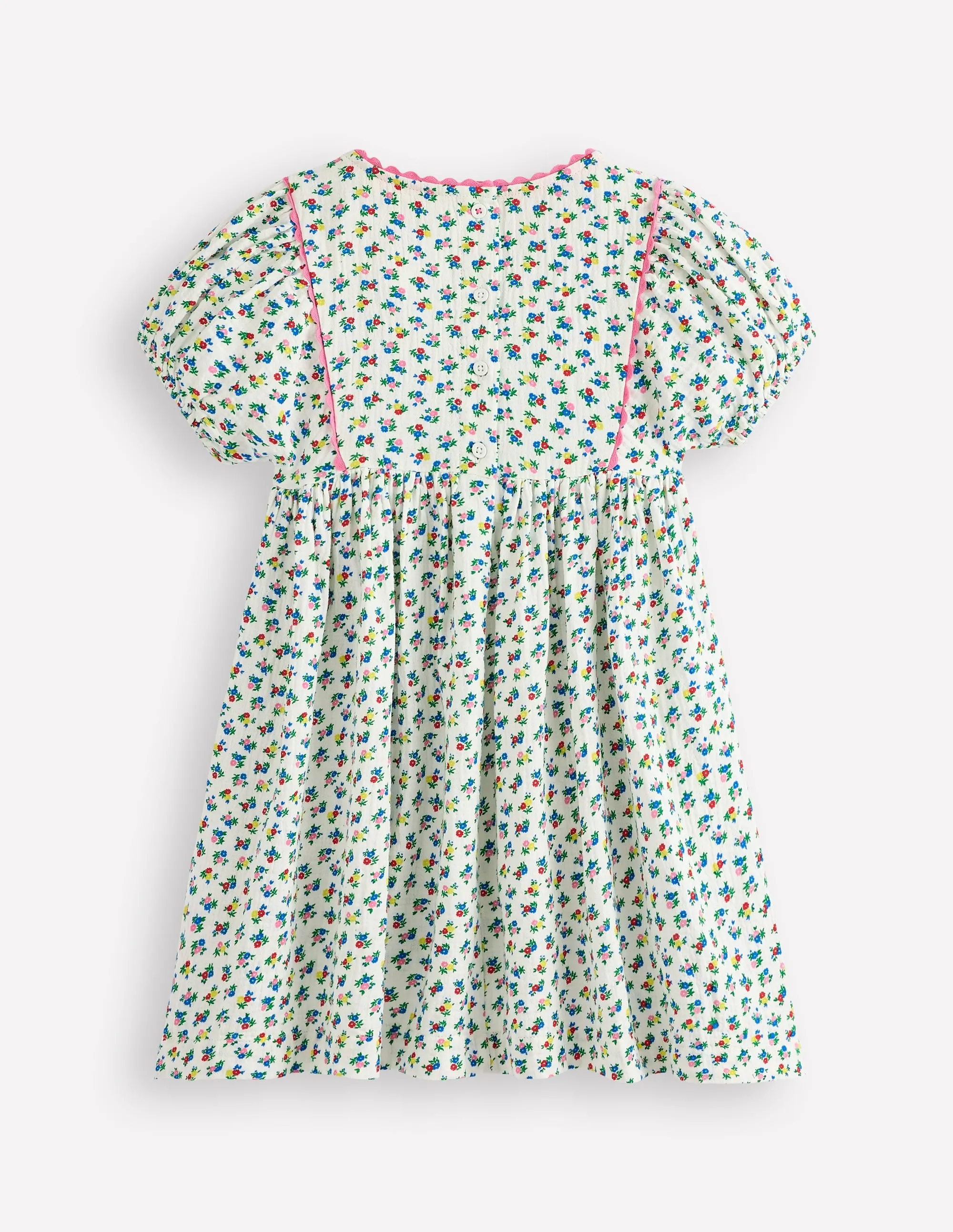 Puff Sleeve Double Cloth Dress-Soft Ivory Ditsy Floral