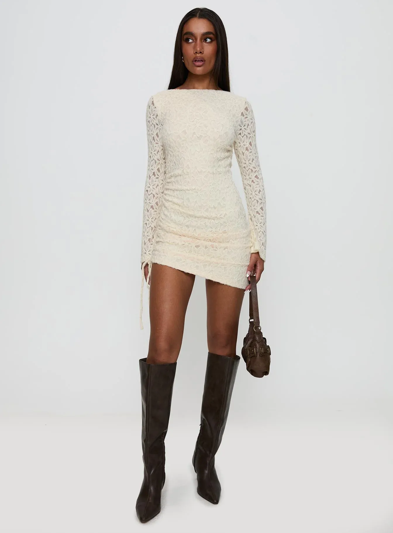 Que Sera Long Sleeve Mini Dress Cream
