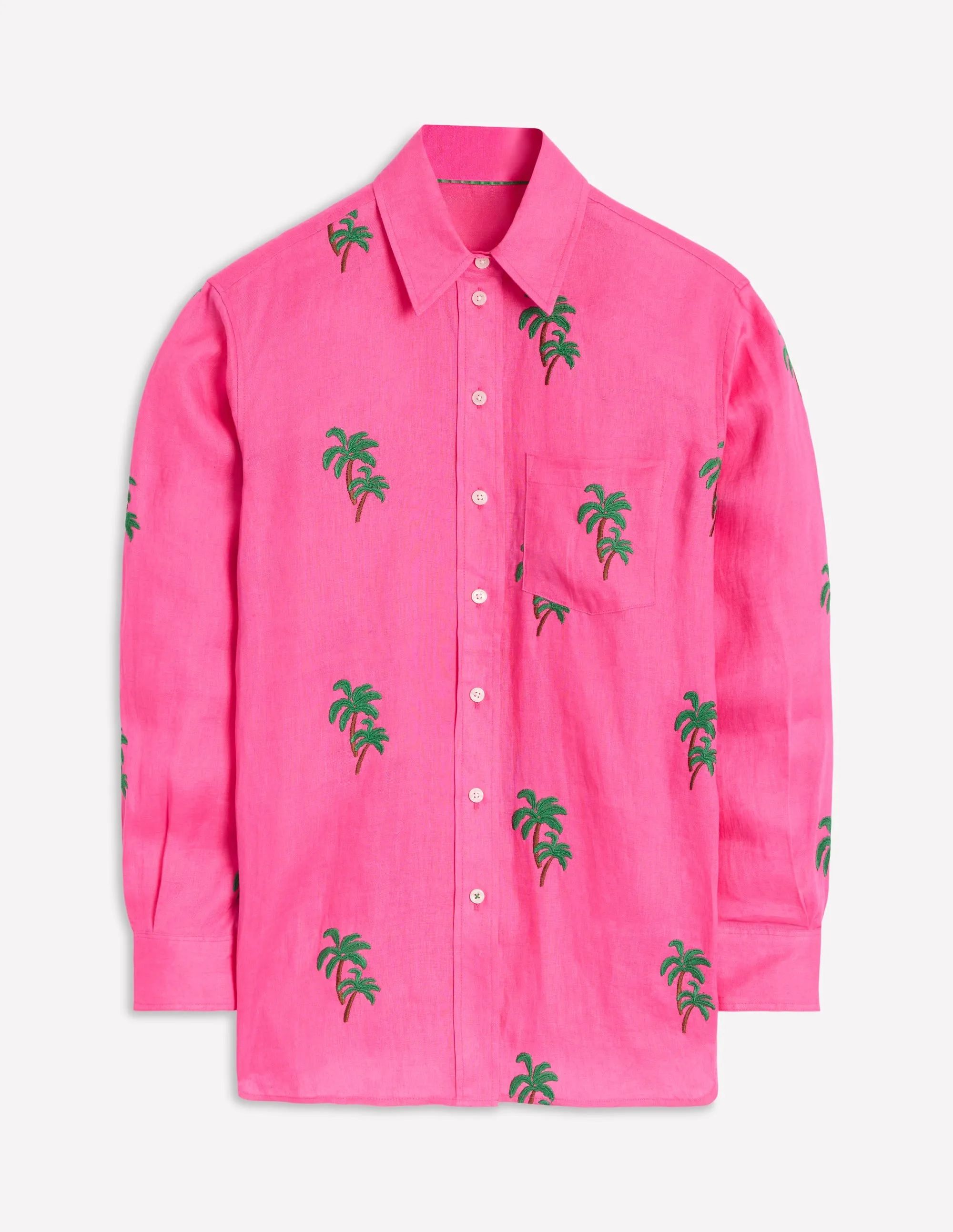 Sadie Relaxed Linen Shirt-Sorbet Pink. Palm Tree