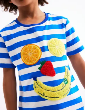 Short Sleeve Bouclé T-shirt-Gallery Blue/ Ivory Fruit Face