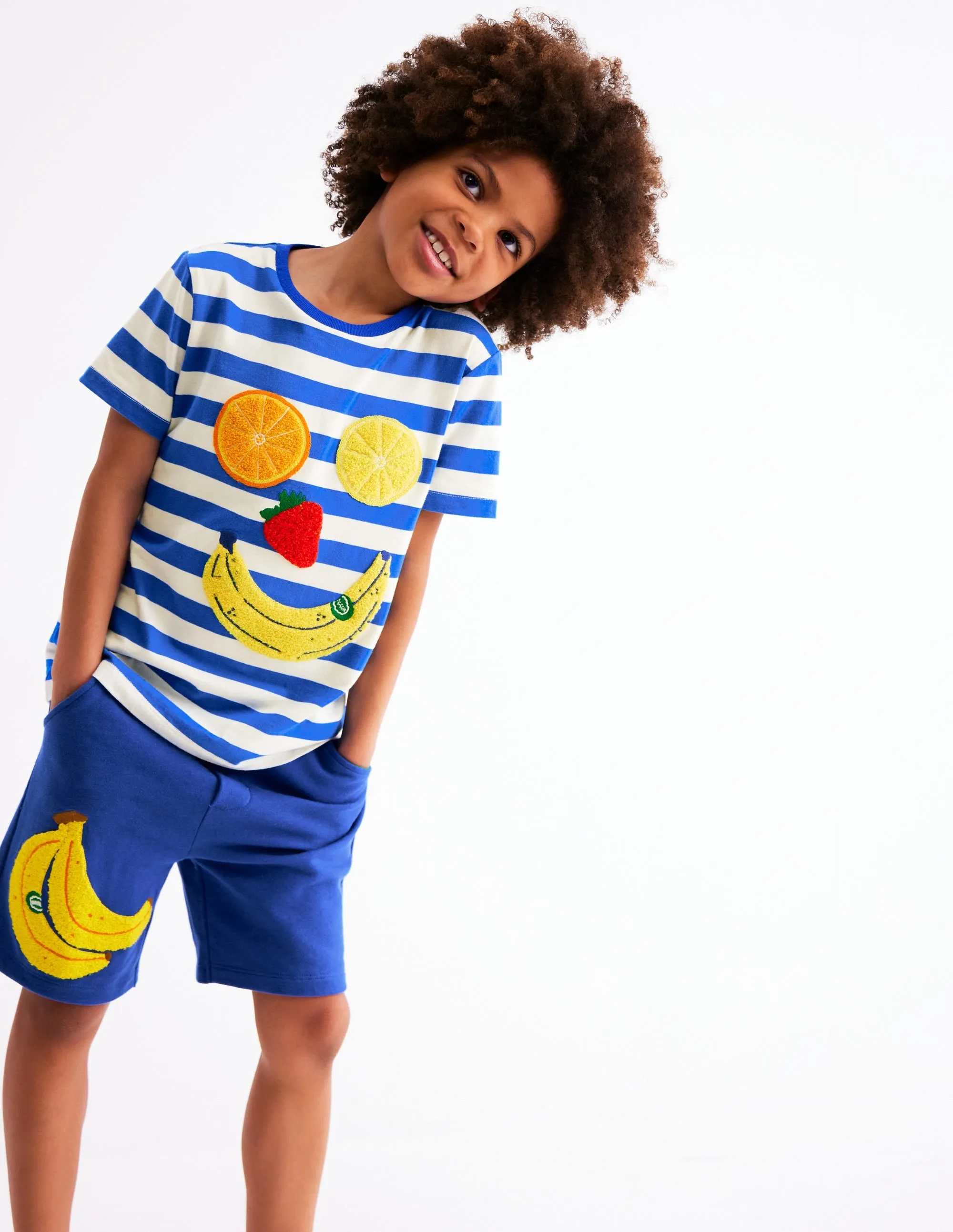 Short Sleeve Bouclé T-shirt-Gallery Blue/ Ivory Fruit Face