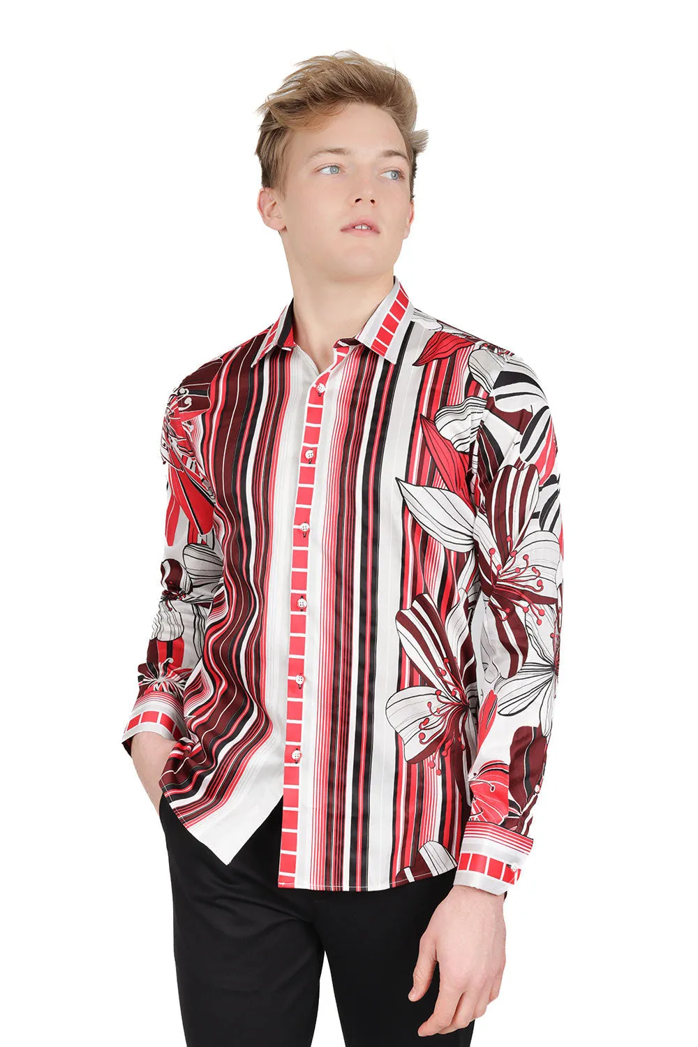 STRIPE FLORAL Long Sleeve Shirt