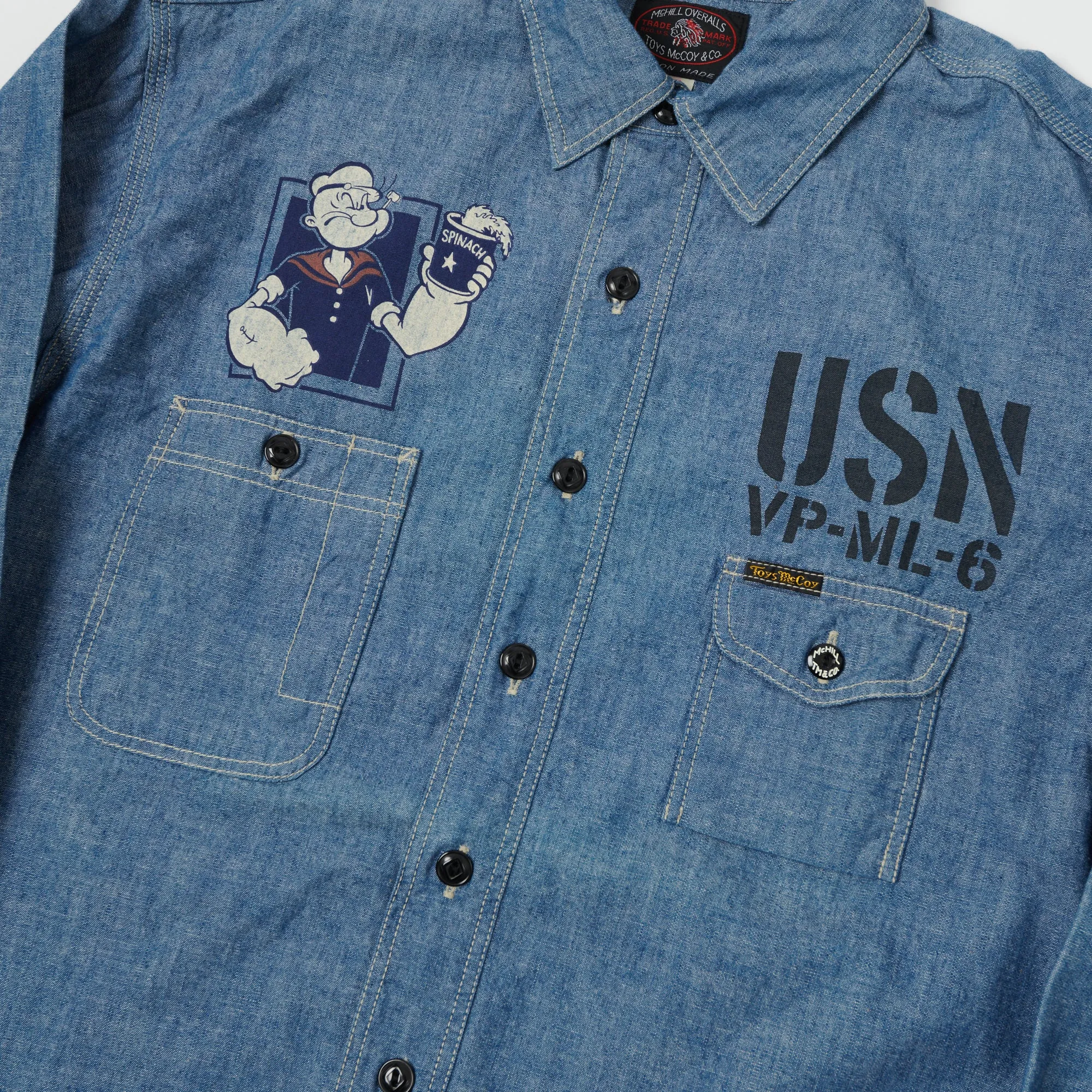 TOYS McCOY TMS2003 'Popeye' Print Military Chambray Shirt - Blue