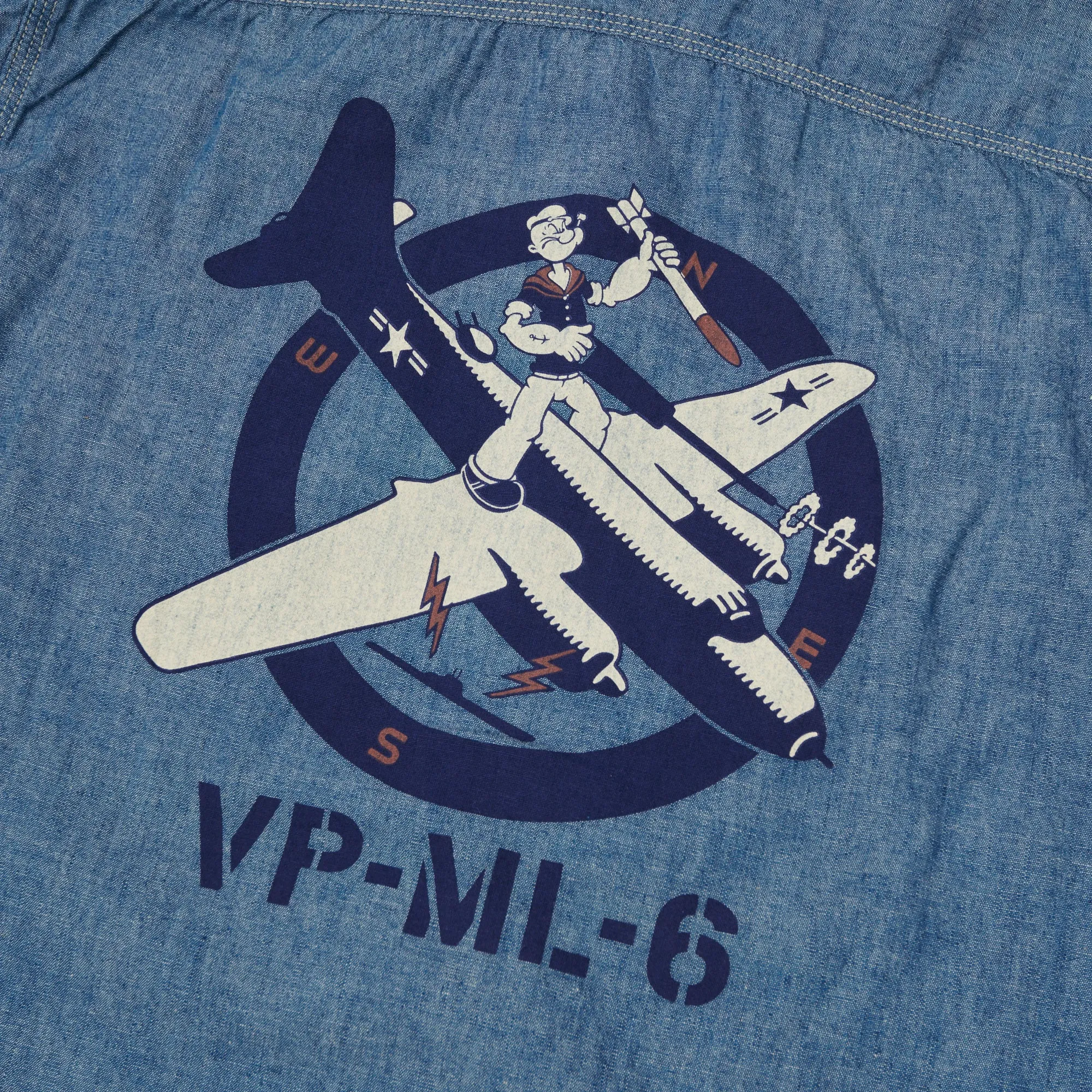 TOYS McCOY TMS2003 'Popeye' Print Military Chambray Shirt - Blue