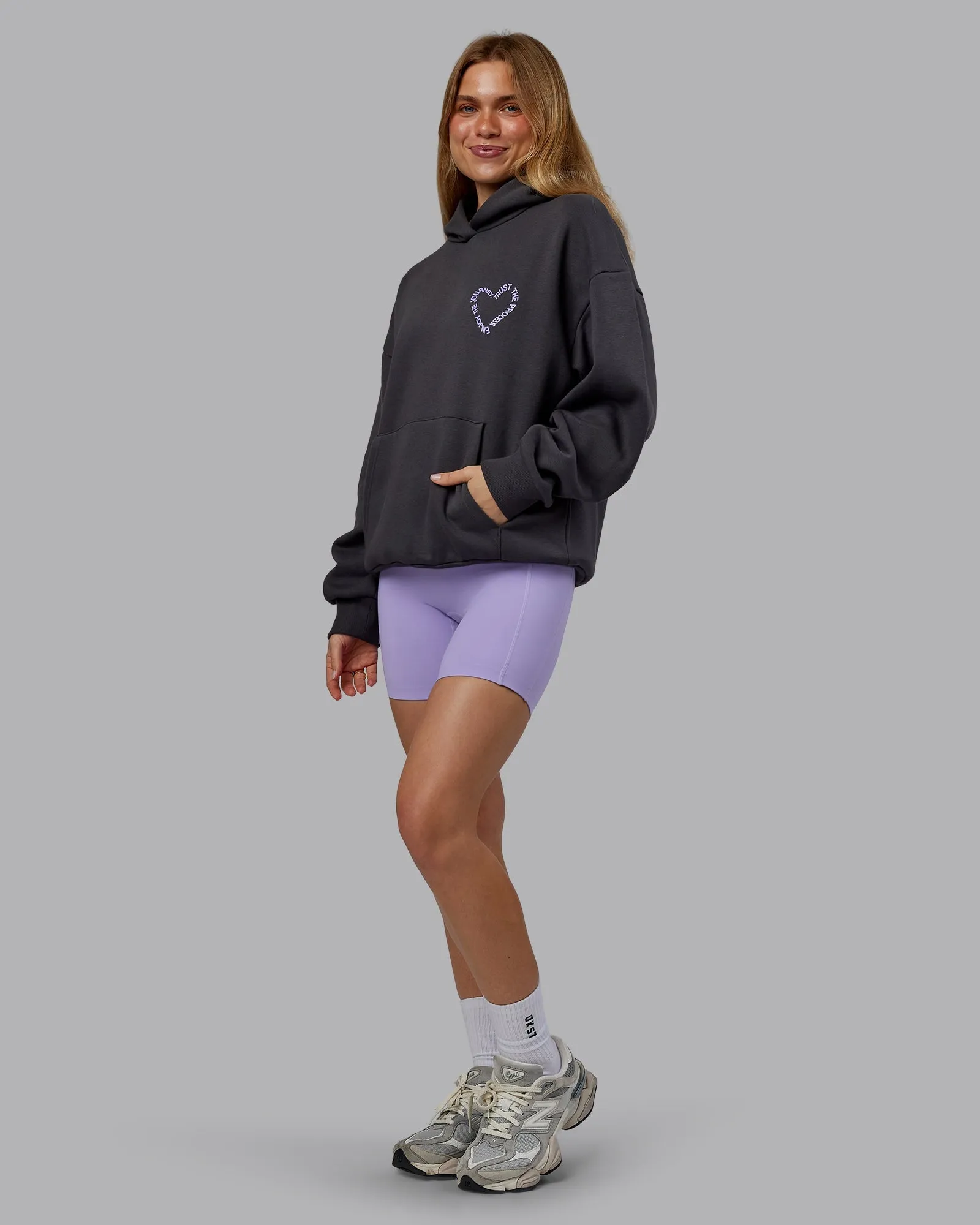 Unisex Love The Process Oversize Hoodie - Dark Storm-Violet Ray