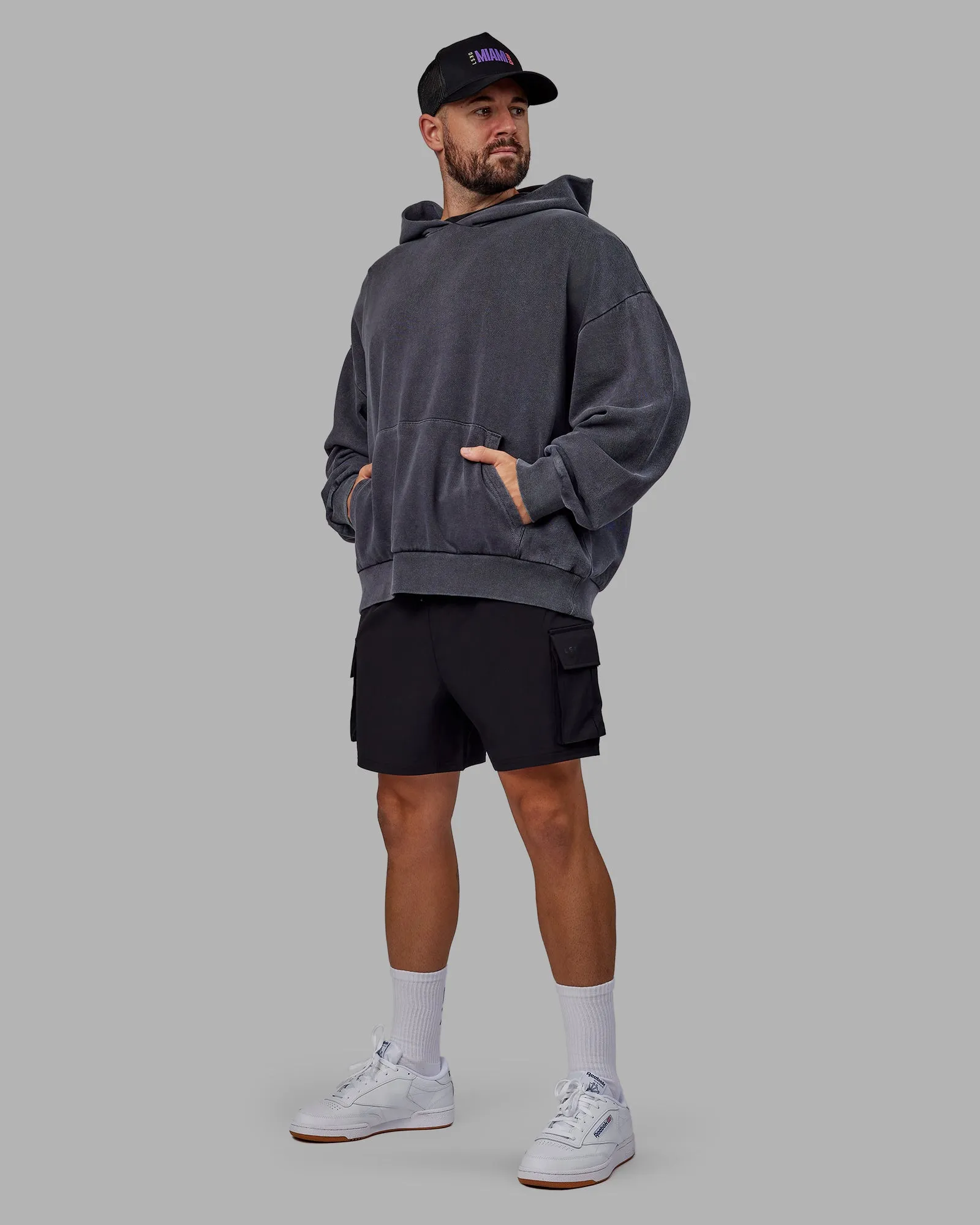 Unisex Miami 25 Washed Hoodie Oversize - Black
