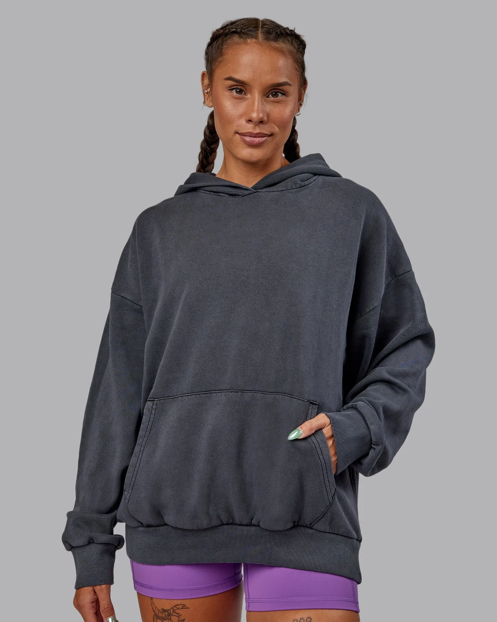 Unisex Miami 25 Washed Hoodie Oversize - Black