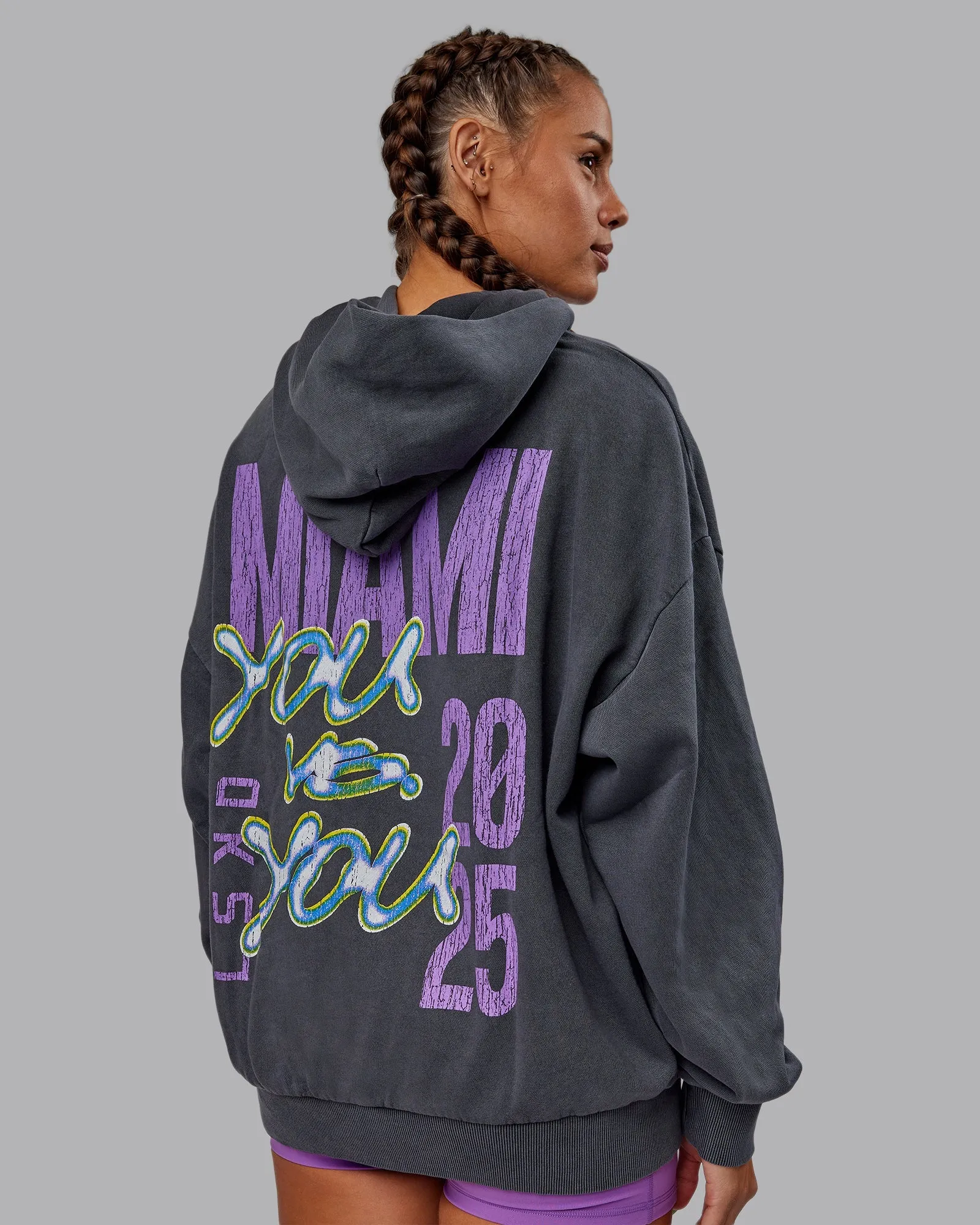 Unisex Miami 25 Washed Hoodie Oversize - Black