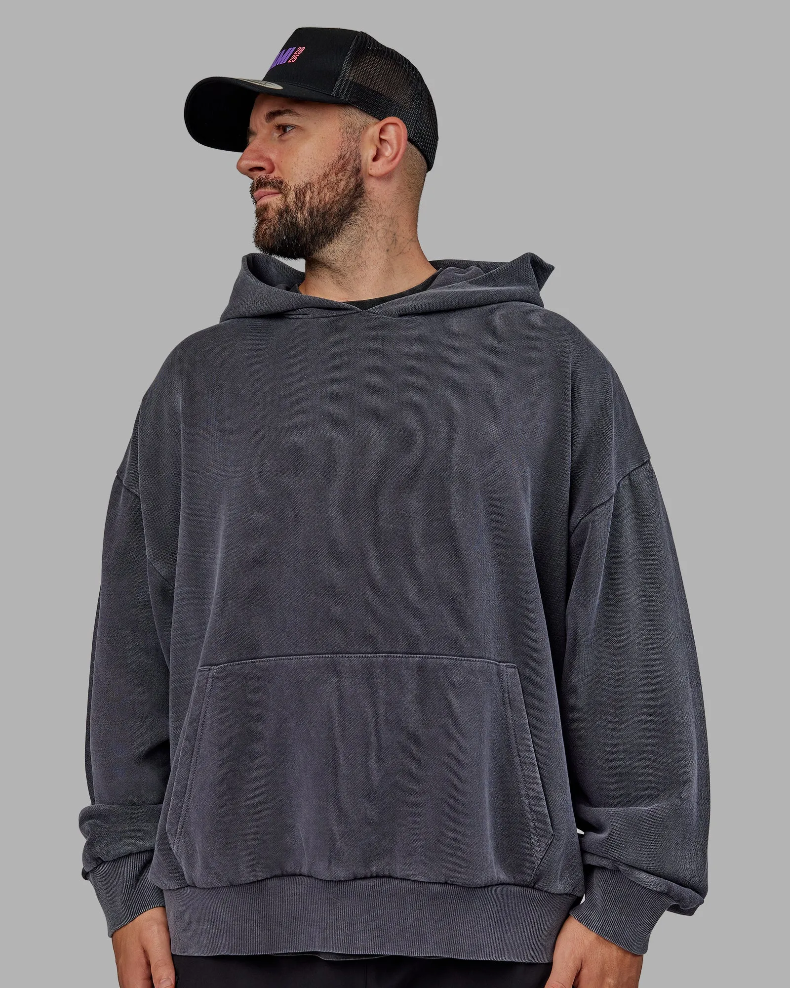 Unisex Miami 25 Washed Hoodie Oversize - Black