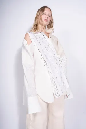 WHITE PATCHWORK DECONSTRUCTED SHIRT