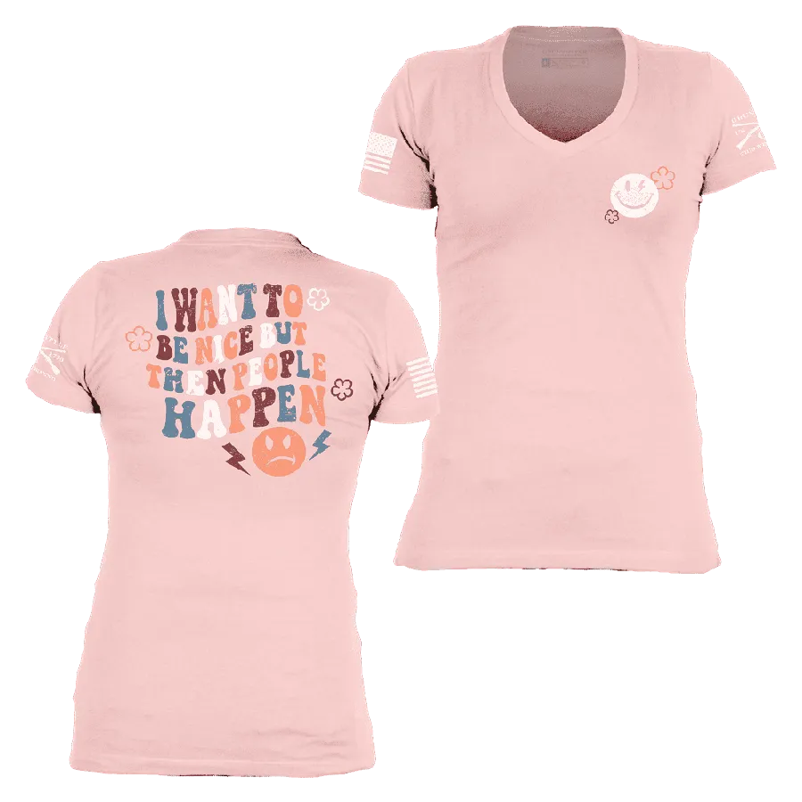 Women's Be Nice V-Neck - Light Pink