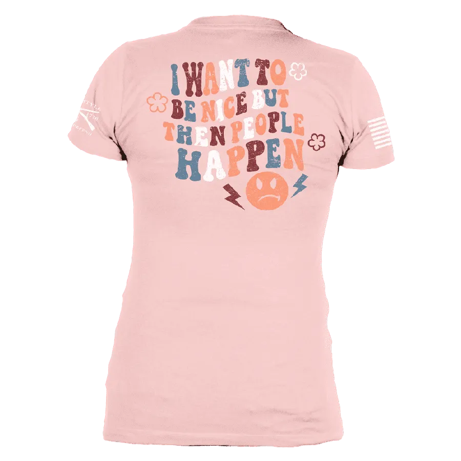 Women's Be Nice V-Neck - Light Pink