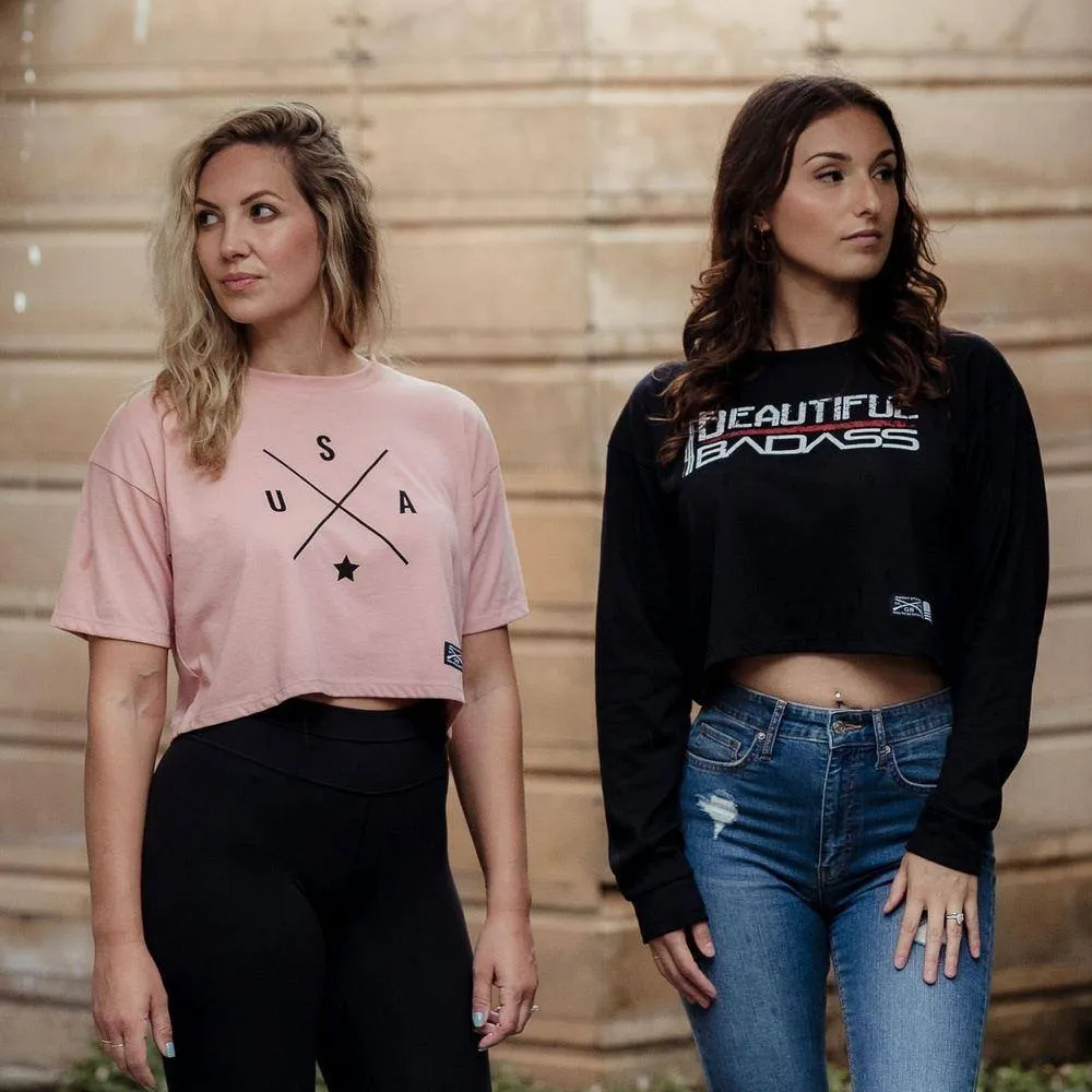 Women's Beautiful Badass Long Sleeve Cropped T-Shirt - Black