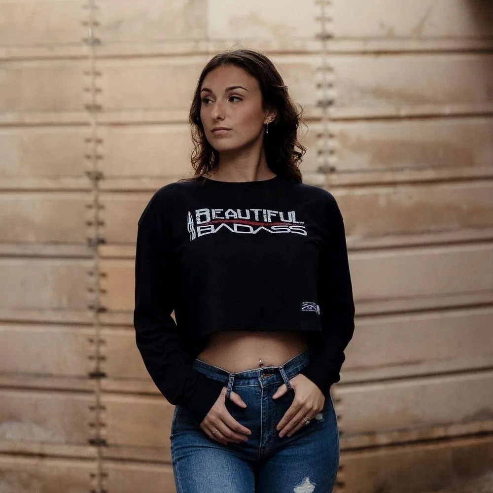 Women's Beautiful Badass Long Sleeve Cropped T-Shirt - Black