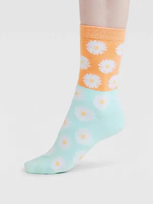 Womens Daisy Floral Organic Cotton Socks - Tangerine Orange