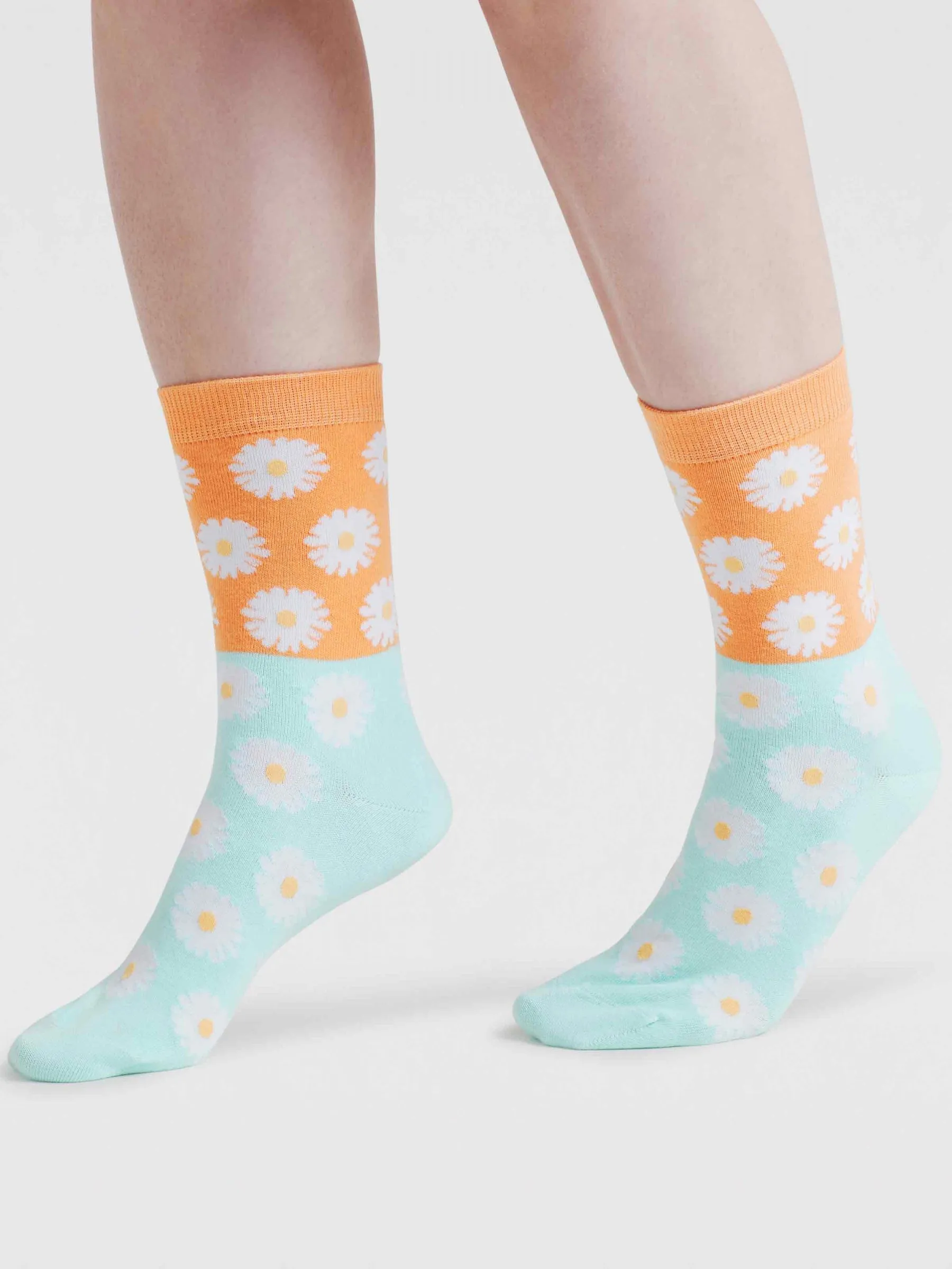 Womens Daisy Floral Organic Cotton Socks - Tangerine Orange