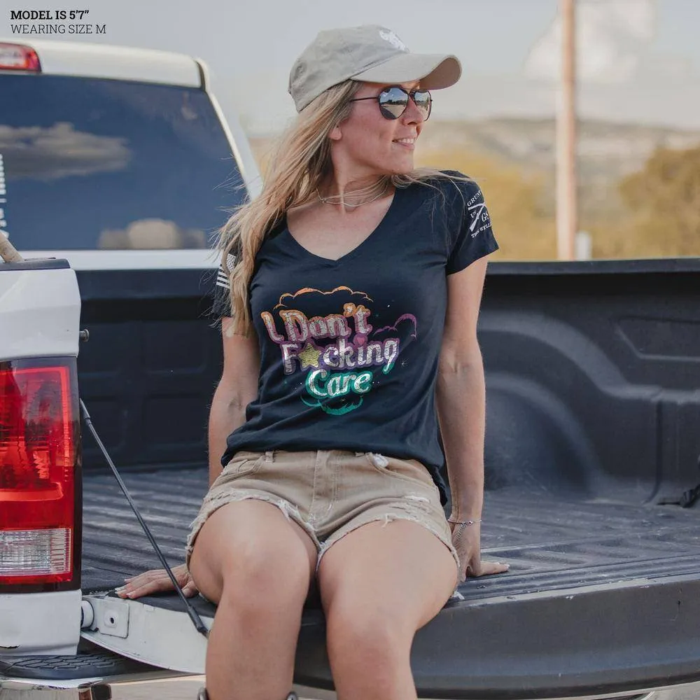 Women's I Don't F*cking Care V-Neck - Midnight Navy